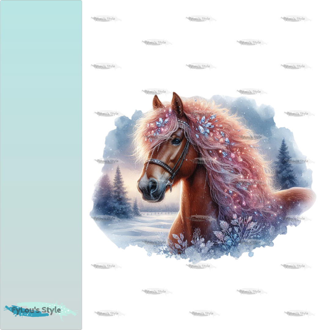 Bügelbild braunes Pferd im Winterzauber