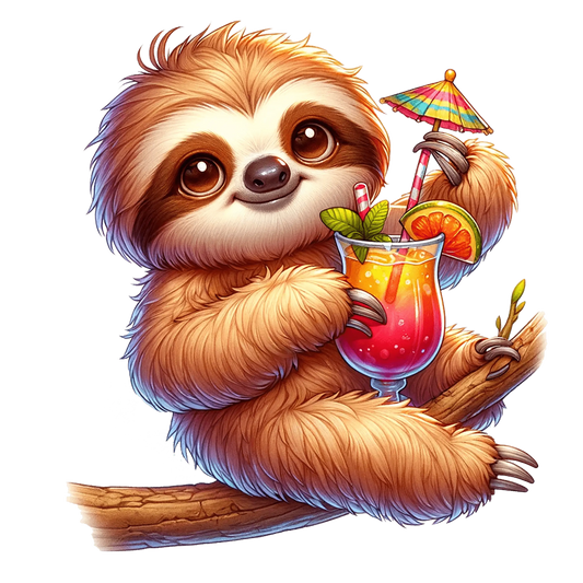 Bügelbild Faultier mit Cocktail - Fylou's Style