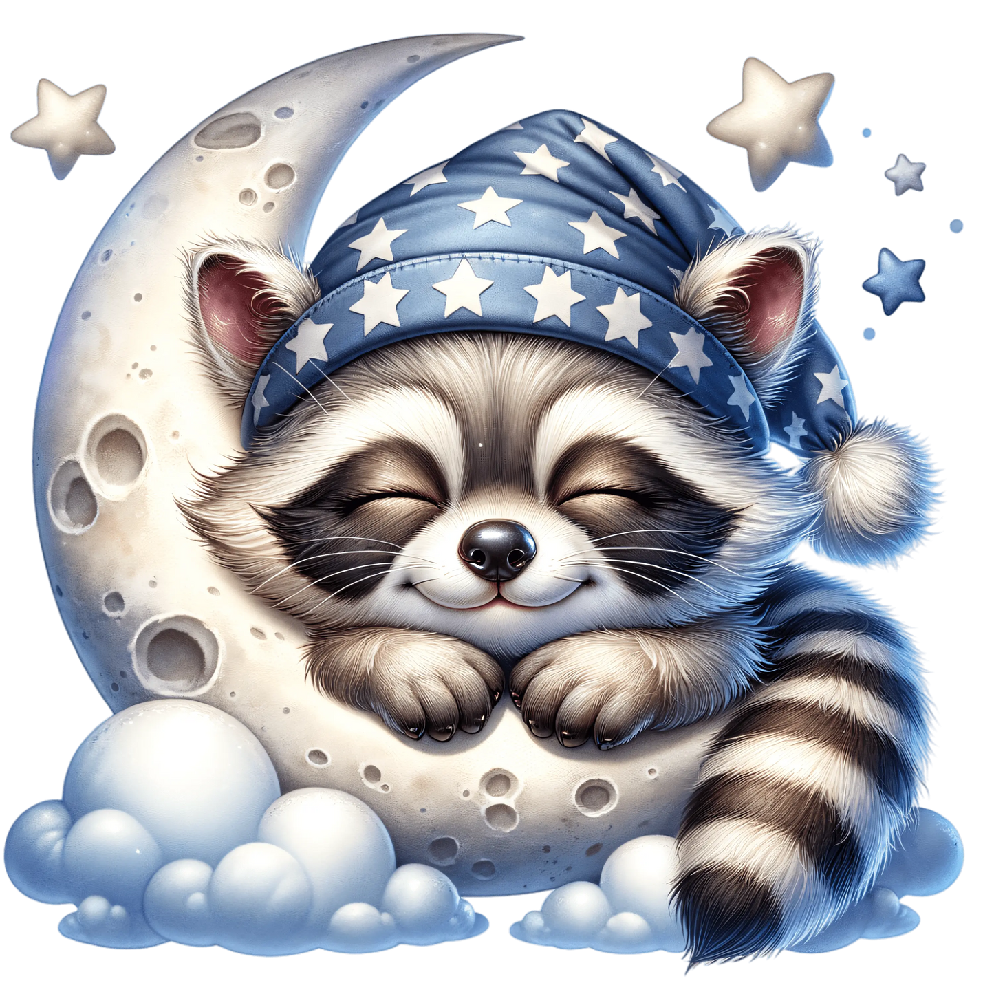 Bügelbild schlafender Waschbär auf dem Mond #1 - Fylou's Style