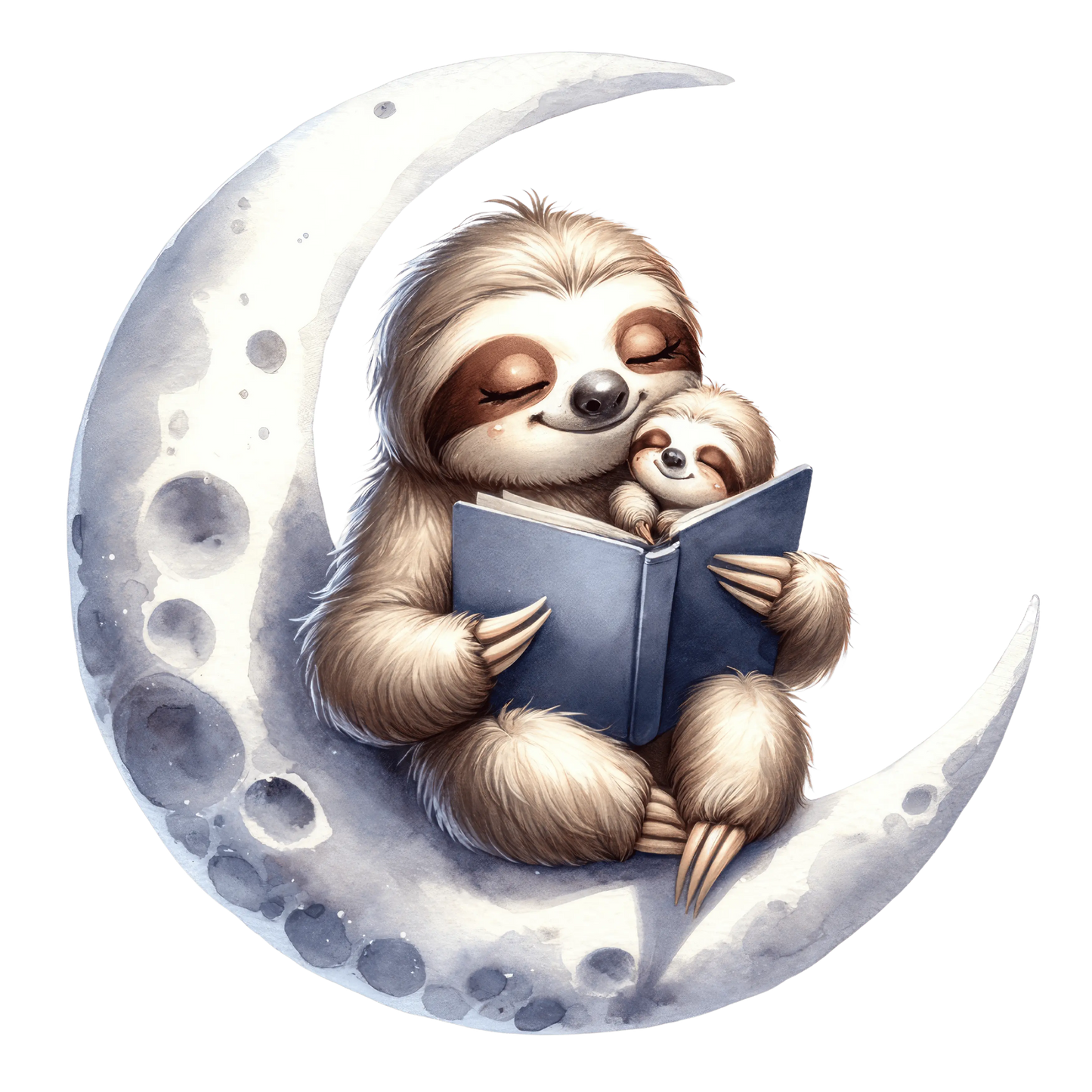 Bügelbild Mama und Baby Faultier liest auf dem Mond - Fylou's Style