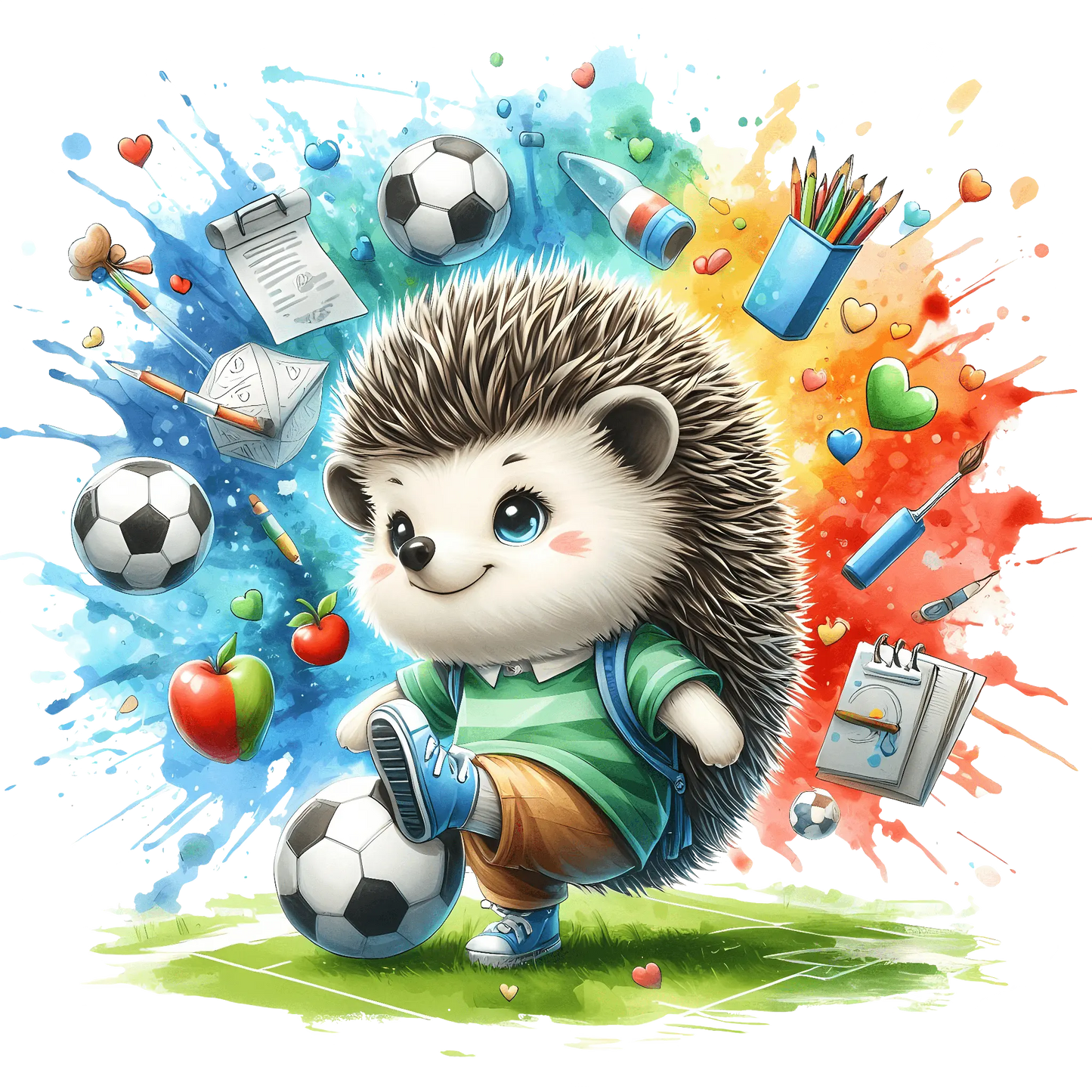 Bügelbild Igel geht zur Schule mit Fußball Fylou's Style
