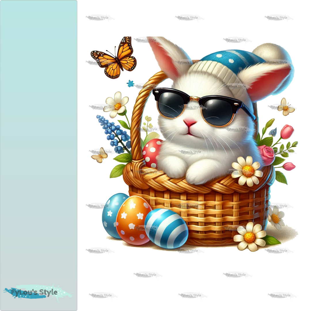 Bügelbild cool Hase im Korb Fylou's Style