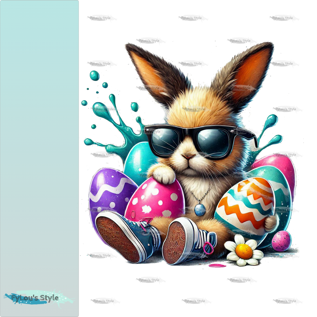 Bügelbild cool Hase im Korb Fylou's Style
