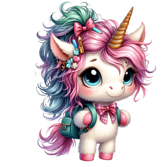 Bügelbild Einhorn geht zur Schule  #6 Fylou's Style