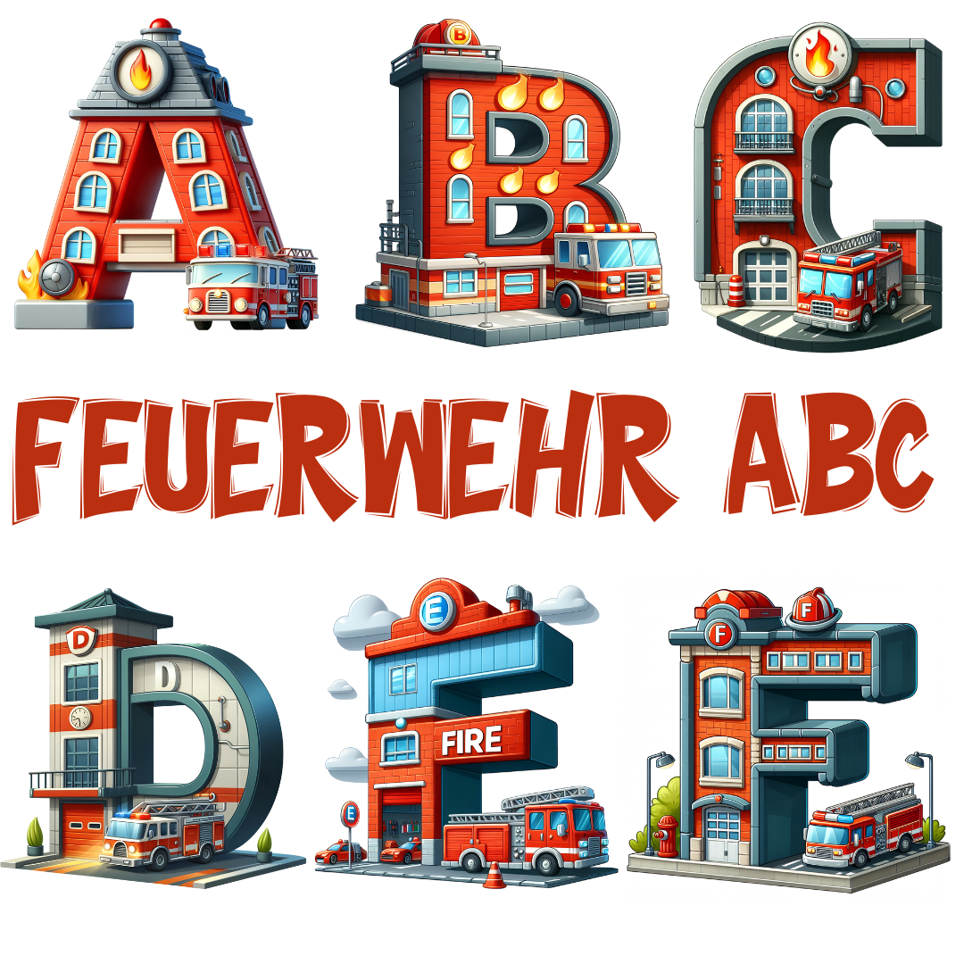 Bügelbild Feuerwehr Buchstaben ABC Fylou's Style