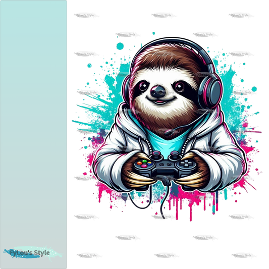 Bügelbild Gamer Faultier Fylou's Style