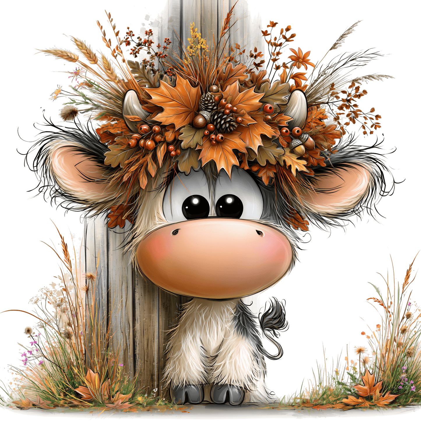 Bügelbild herbstliche Tiere schauen hervor #7 Kuh