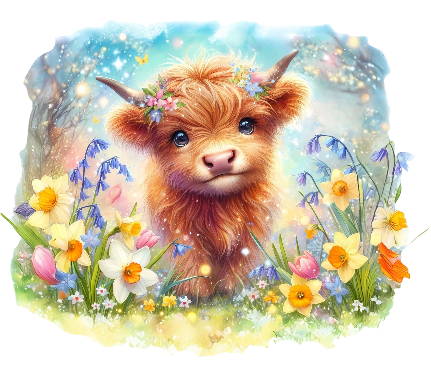 Bügelbild Highland Kuh im Frühling Fylou's Style