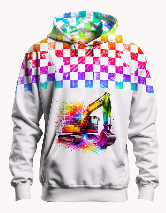 Bügelbild Pixel Splash Bagger bunt