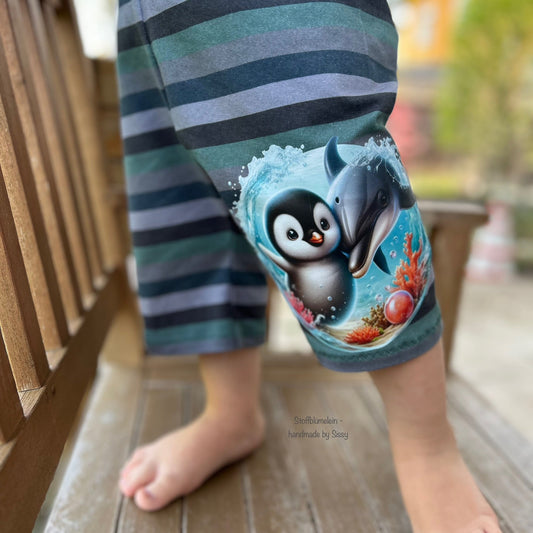 Bügelbild Pinguin schwimmt mit Delfin #2 Fylou's Style