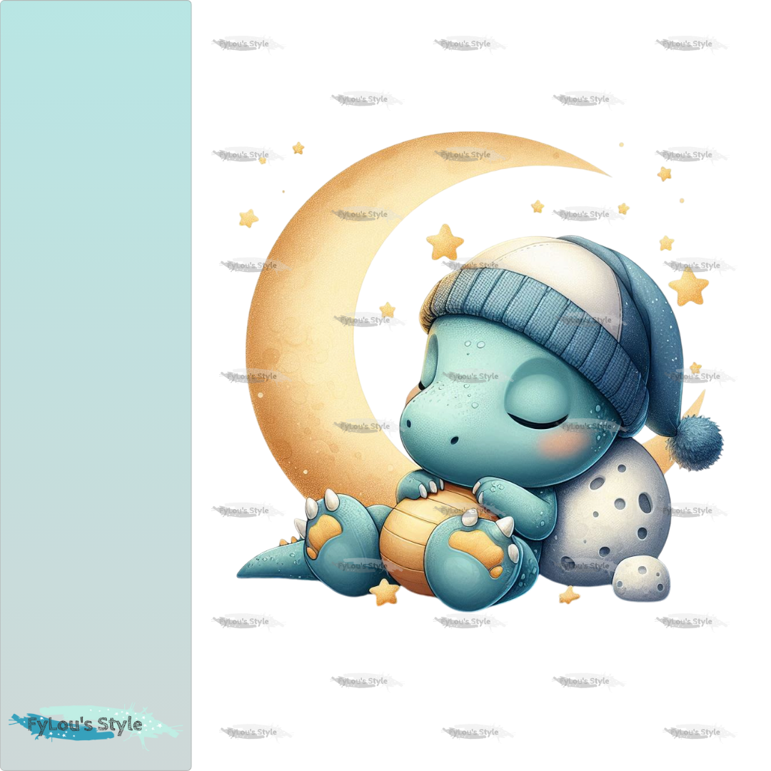 Bügelbild kleiner Dino schlafend auf dem Mond #2 Fylou's Style