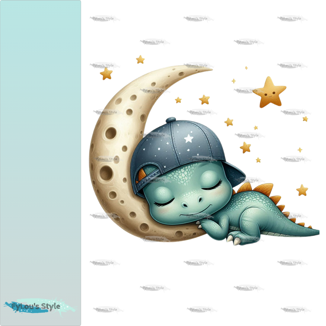 Bügelbild kleiner Dino schlafend auf dem Mond #3 Fylou's Style