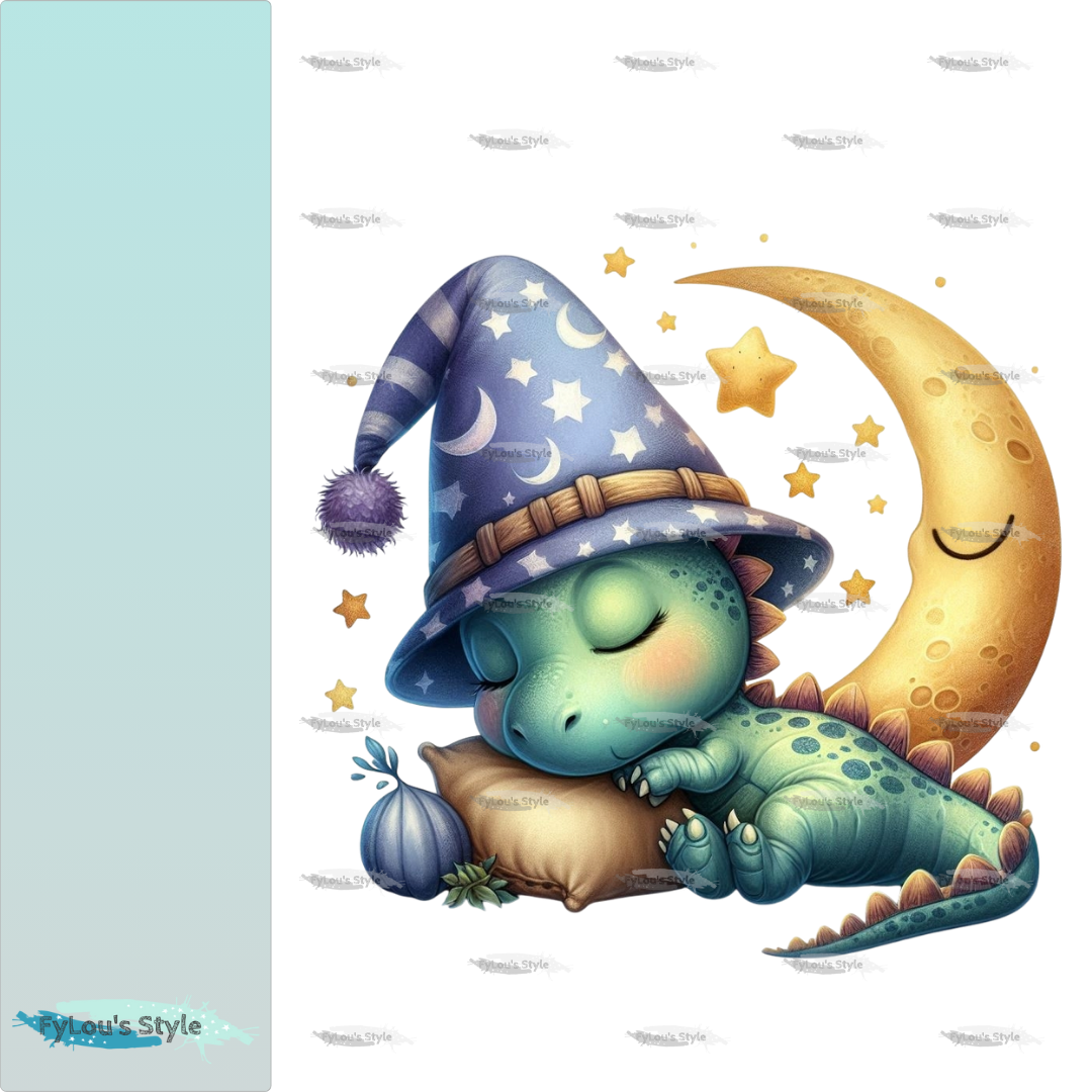 Bügelbild kleiner Dino schlafend auf dem Mond #5 Fylou's Style