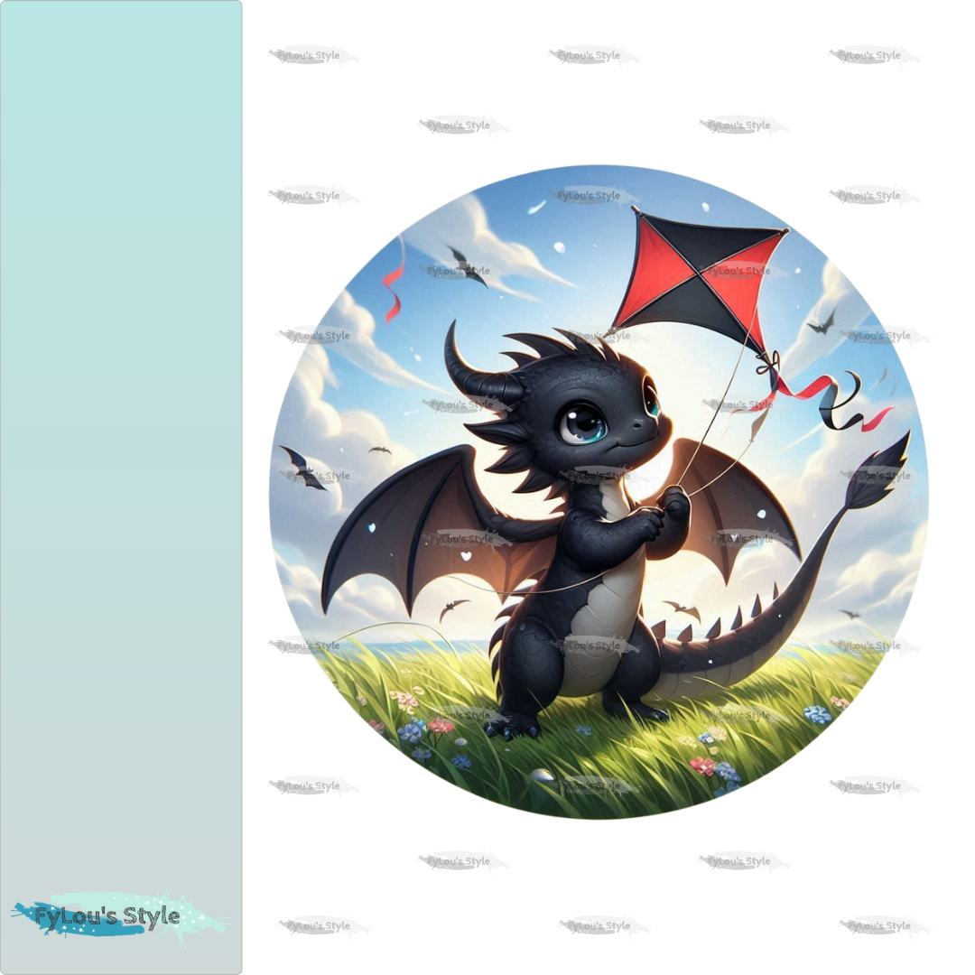 Bügelbild kleiner Drache beim Drachen steigen #2