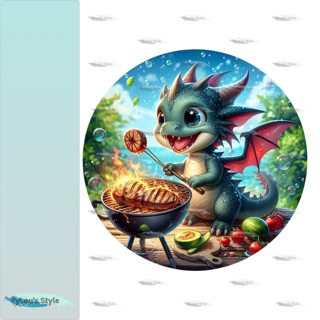 Bügelbild kleiner Drache beim Grillen #5 Fylou's Style