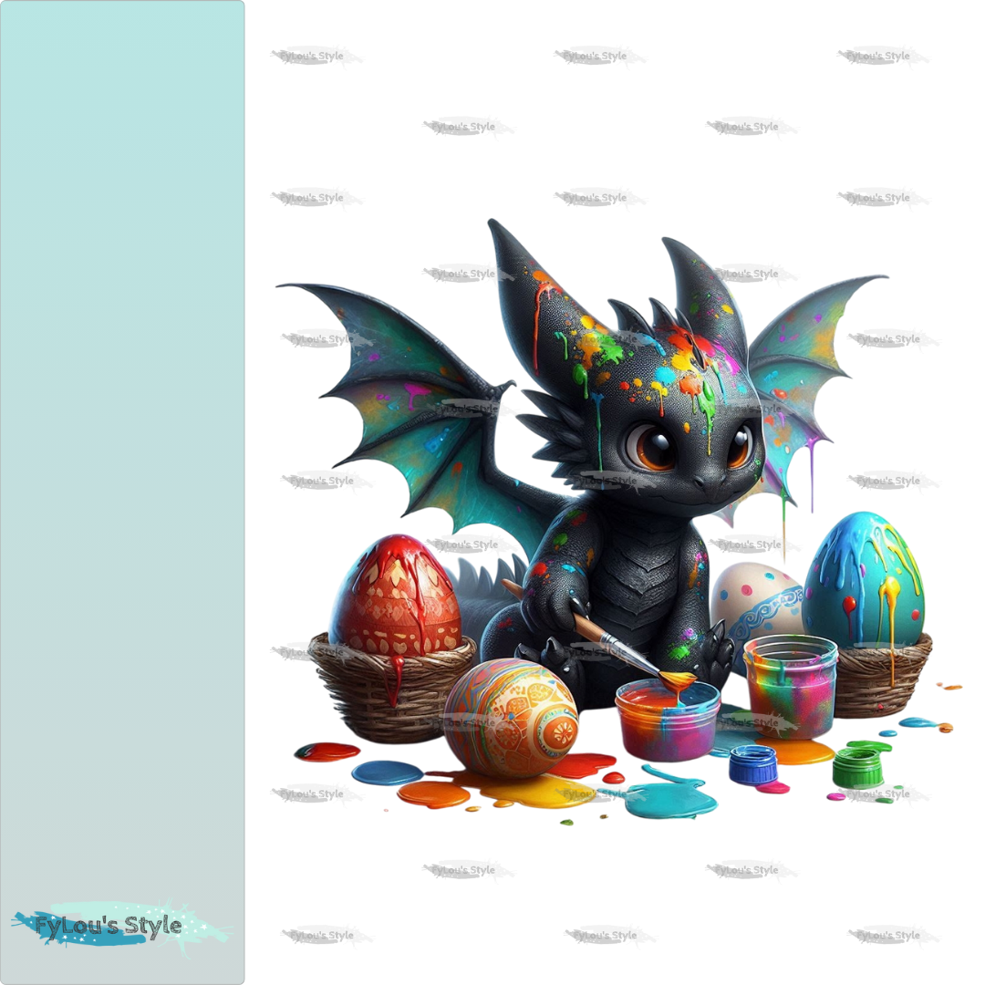 Bügelbild kleiner Drache bemalt Ostereier #2 Fylou's Style