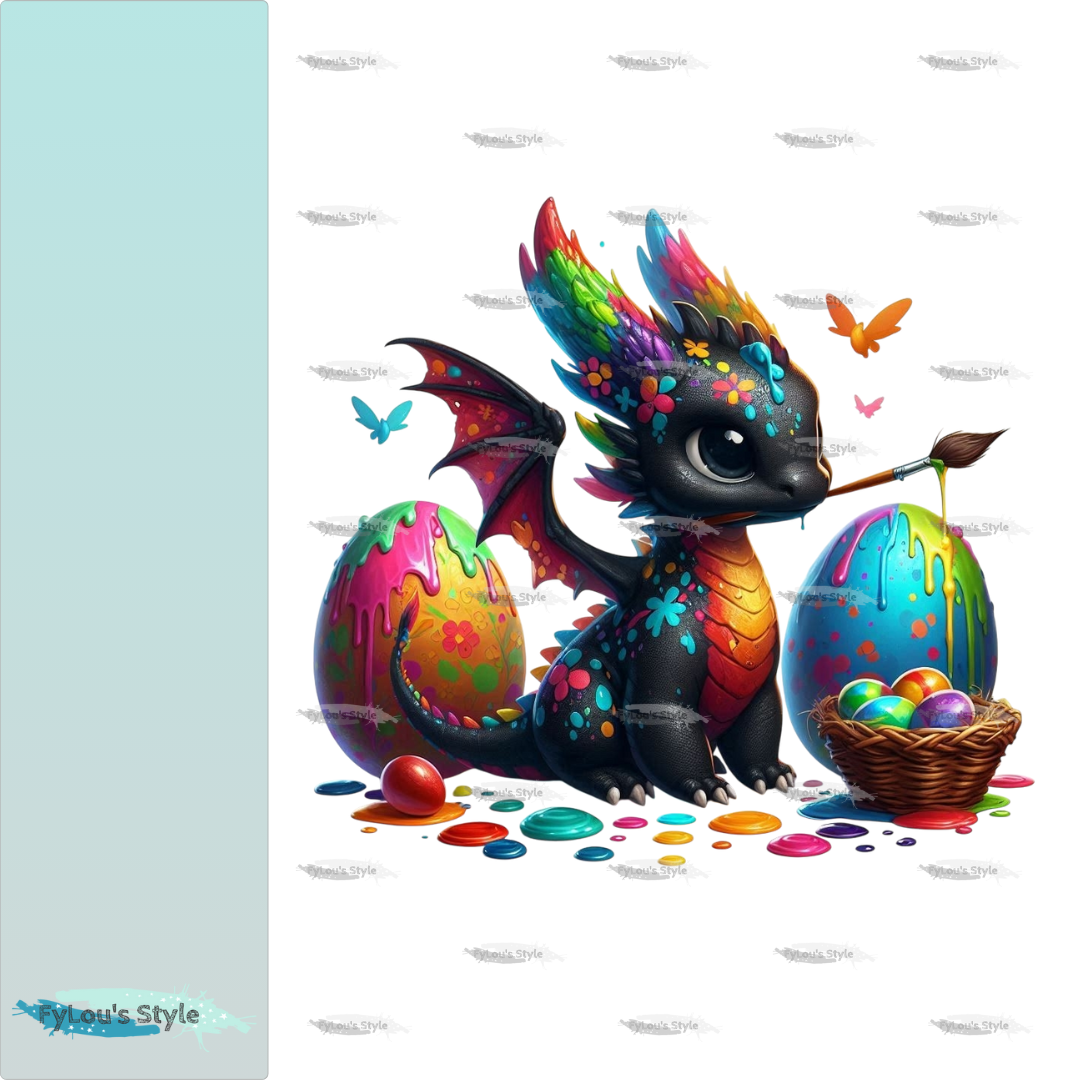 Bügelbild kleiner Drache bemalt Ostereier #3 Fylou's Style