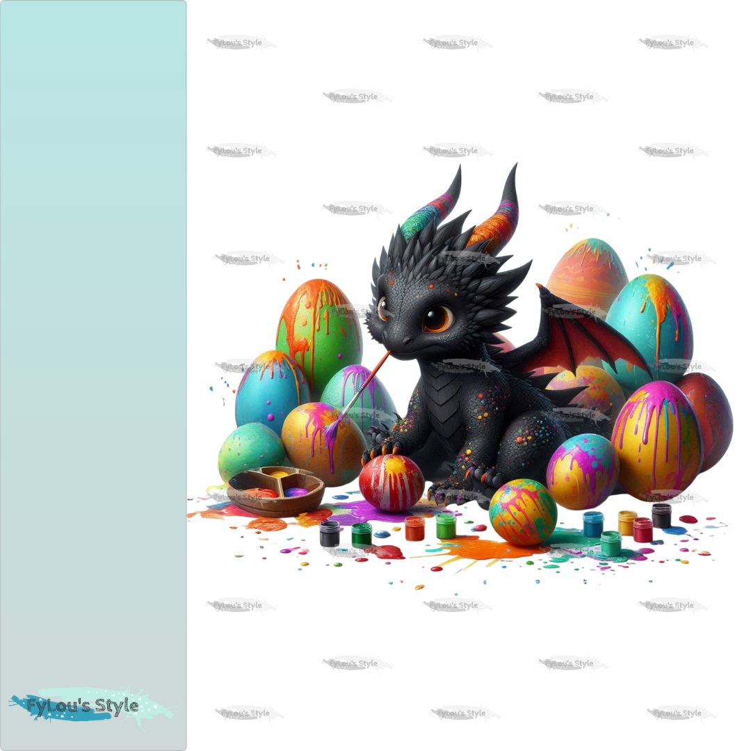 Bügelbild kleiner Drache bemalt Ostereier #4 Fylou's Style