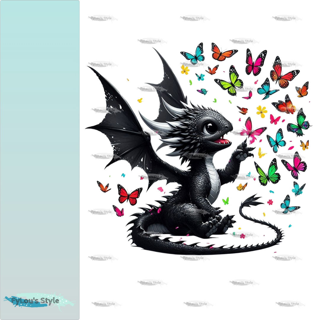 Bügelbild kleiner Drache fängt Schmetterlinge #1 Fylou's Style
