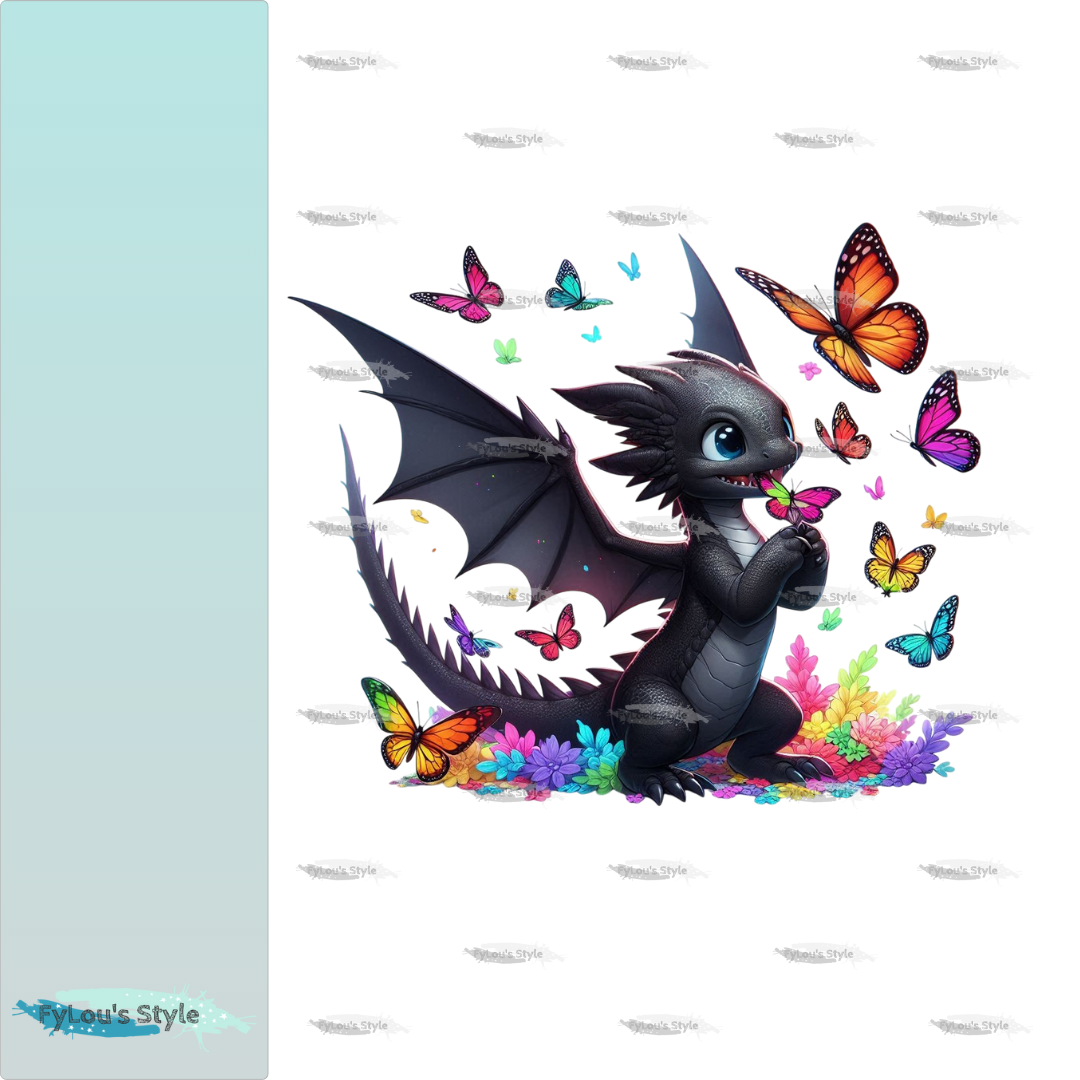 Bügelbild kleiner Drache fängt Schmetterlinge #2 Fylou's Style
