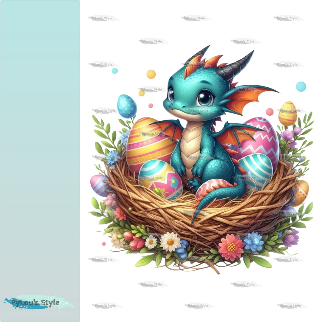 Bügelbild kleiner Drache im Osternest Fylou's Style