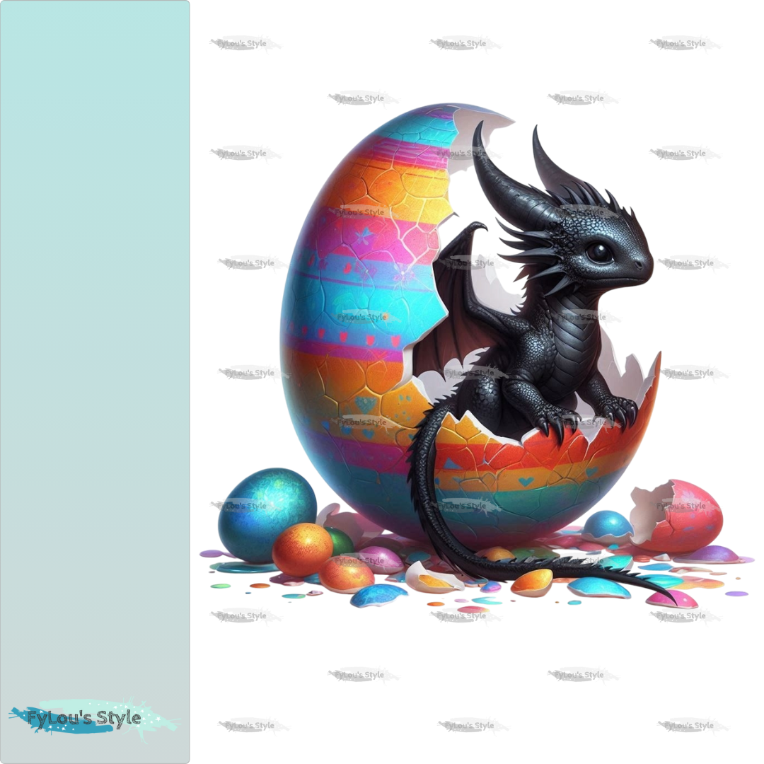 Bügelbild kleiner Drache im bunten Ei #1 Fylou's Style