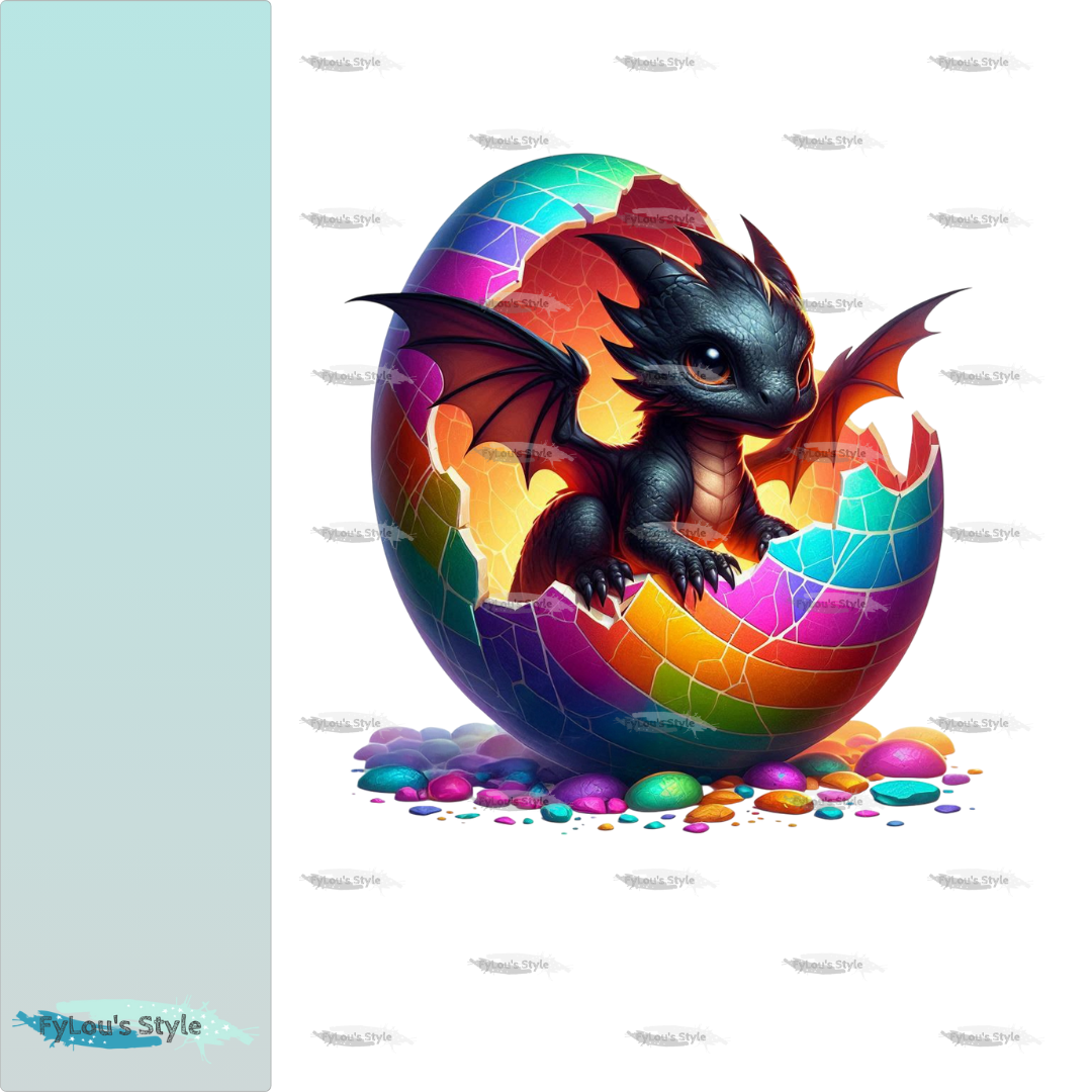 Bügelbild kleiner Drache im bunten Ei #2 Fylou's Style