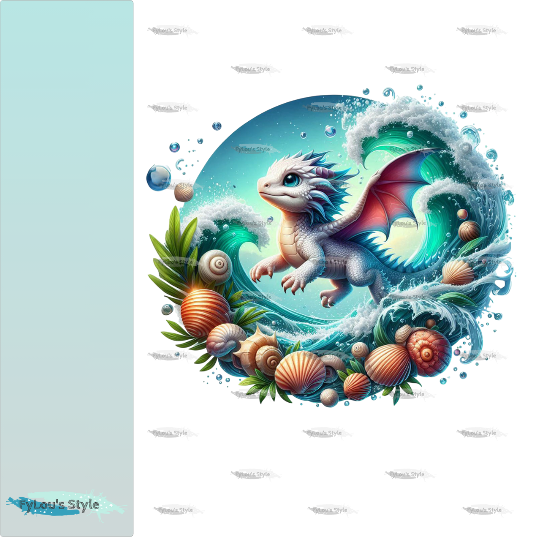 Bügelbild kleiner Drache in Wasserwelle #6 Fylou's Style