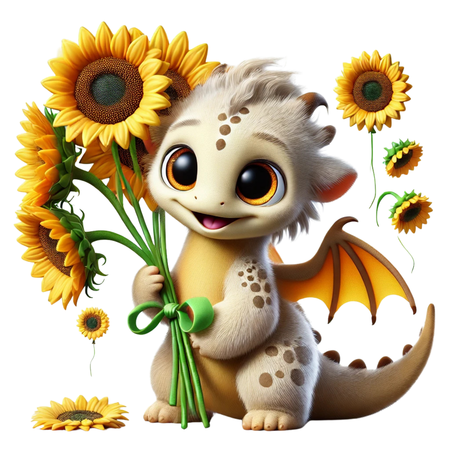 Bügelbild kleiner Drache mit Sonnenblumen Fylou's Style