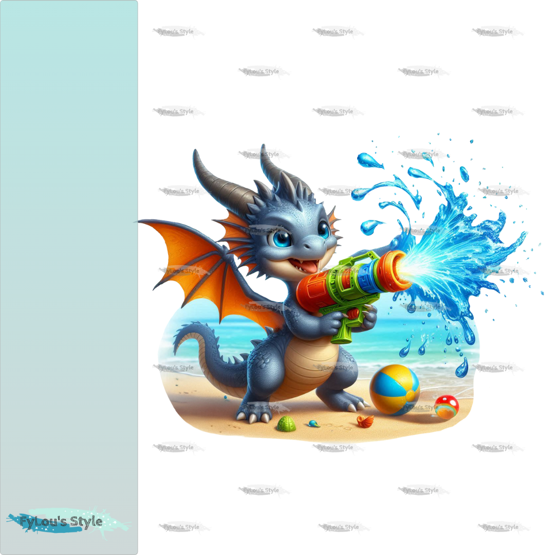 Bügelbild kleiner Drache mit Wasserspritzpistole #1 Fylou's Style