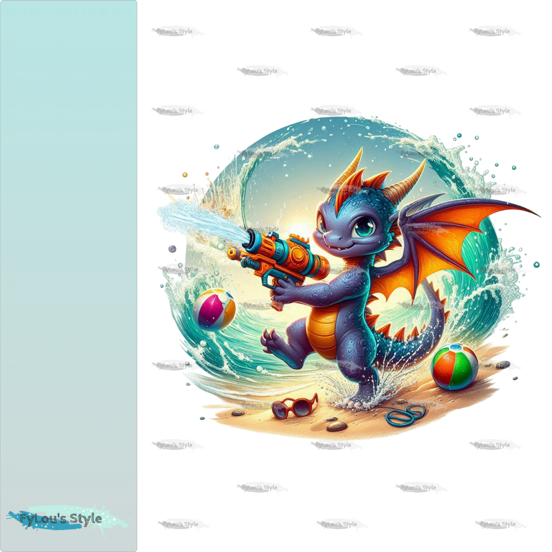 Bügelbild kleiner Drache mit Wasserspritzpistole #2 Fylou's Style