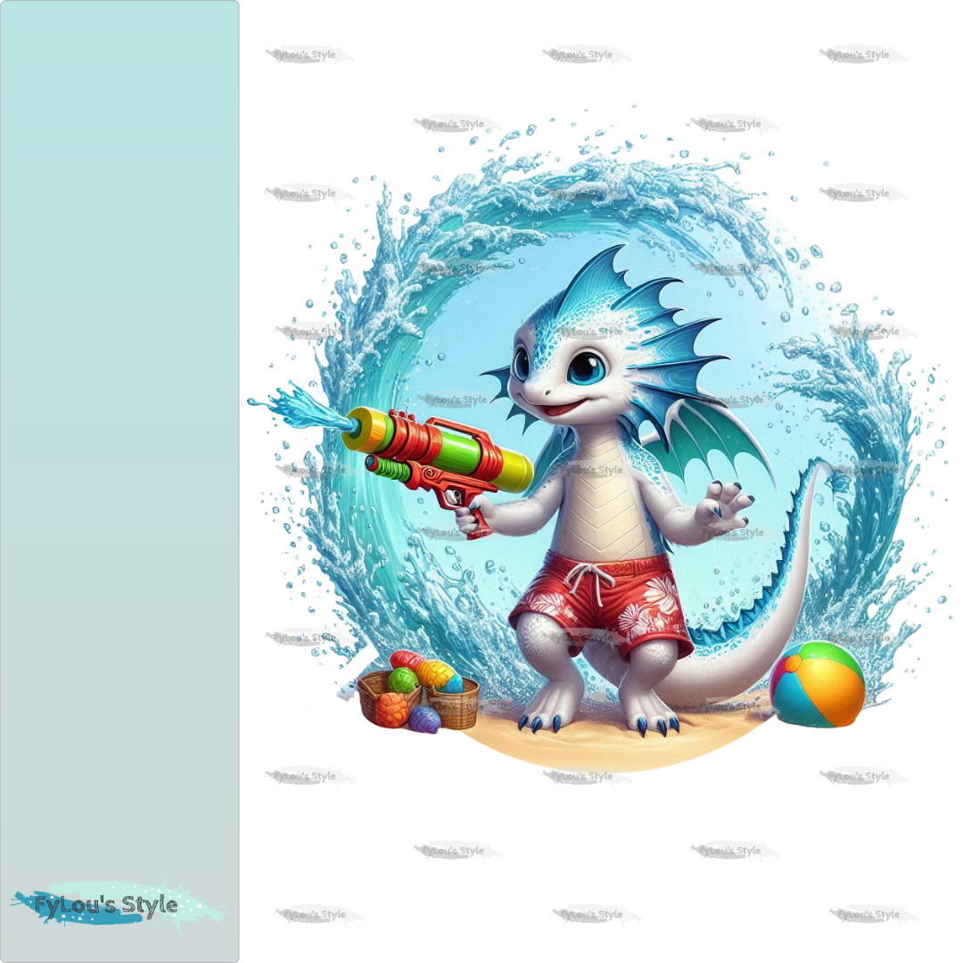 Bügelbild kleiner Drache mit Wasserspritzpistole #3 Fylou's Style