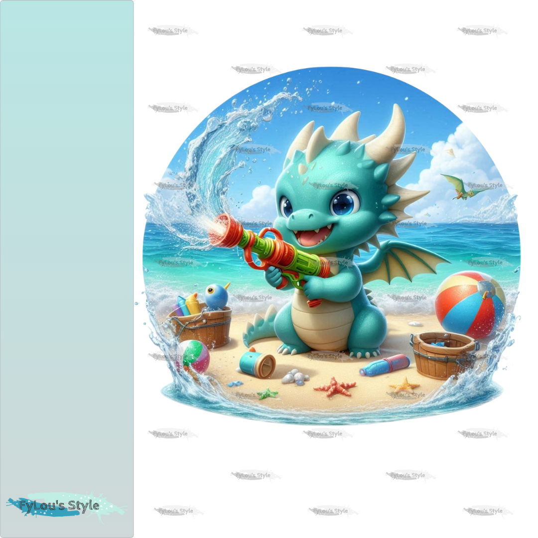Bügelbild kleiner Drache mit Wasserspritzpistole #4 Fylou's Style