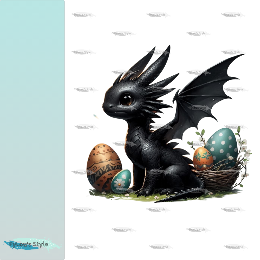 Bügelbild kleiner Drache mit osternest Fylou's Style