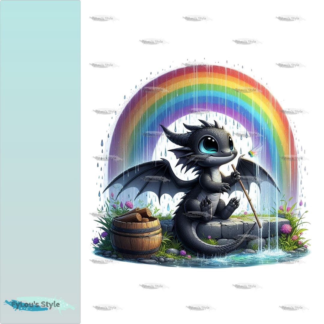Bügelbild kleiner Drache unterm Regenbogen #2