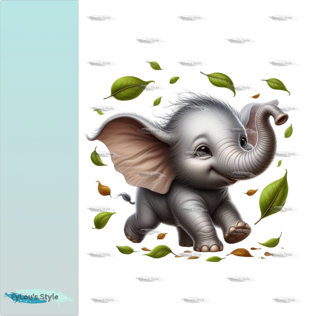 Bügelbild kleiner Elefant mit Blättern #1