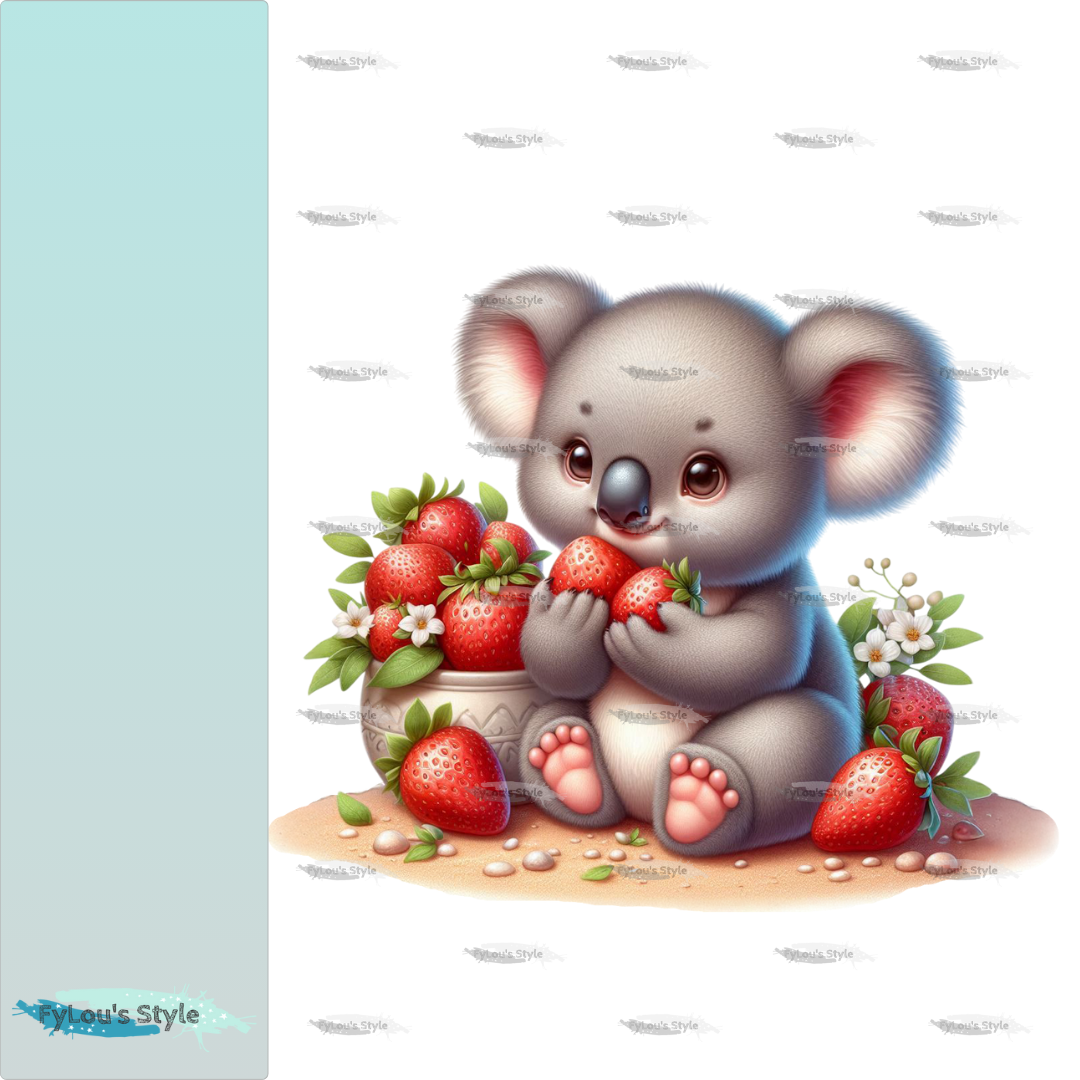 Bügelbild kleiner Koala isst Erdbeeren #1 Fylou's Style