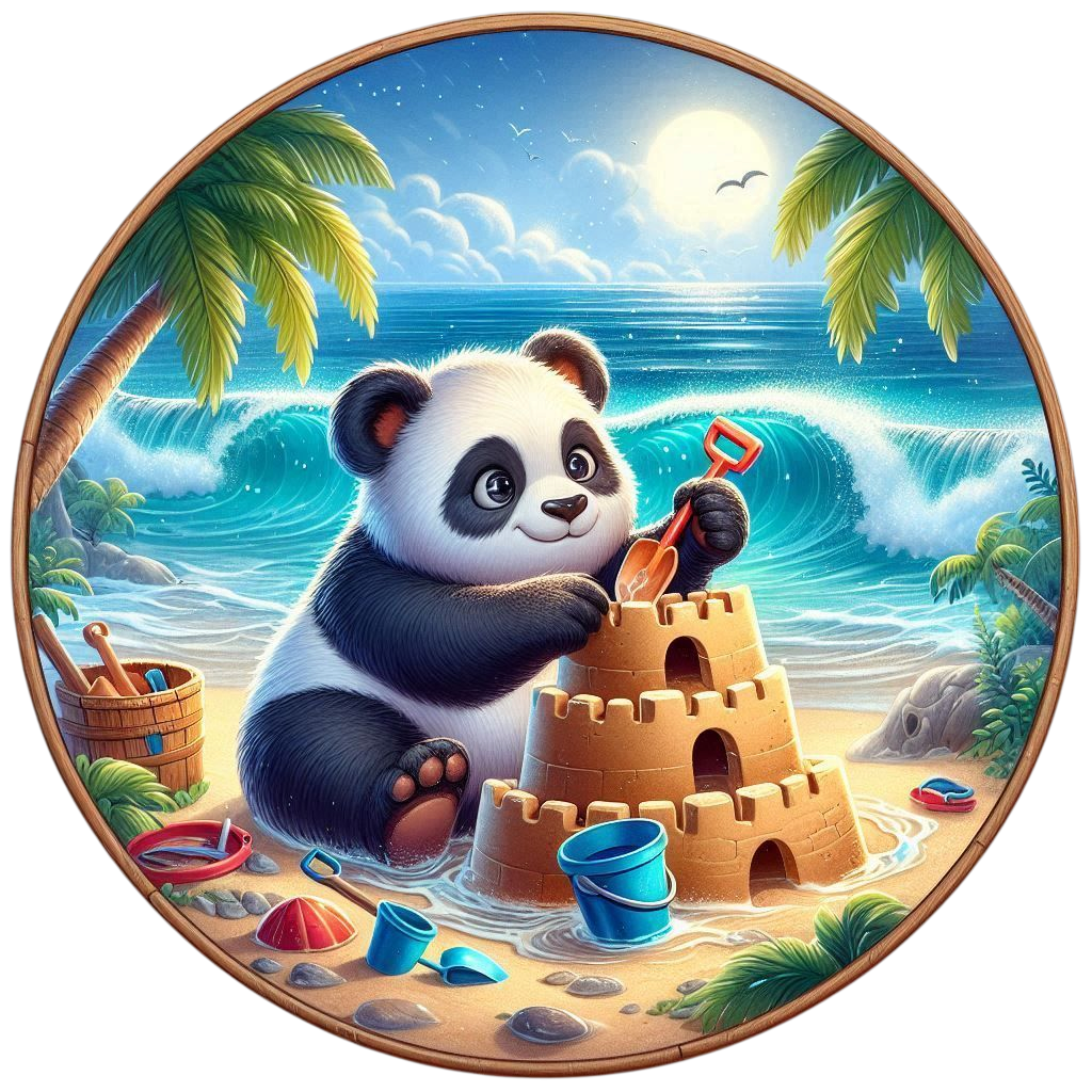 Bügelbild kleiner Panda baut Sandburg #2 Fylou's Style