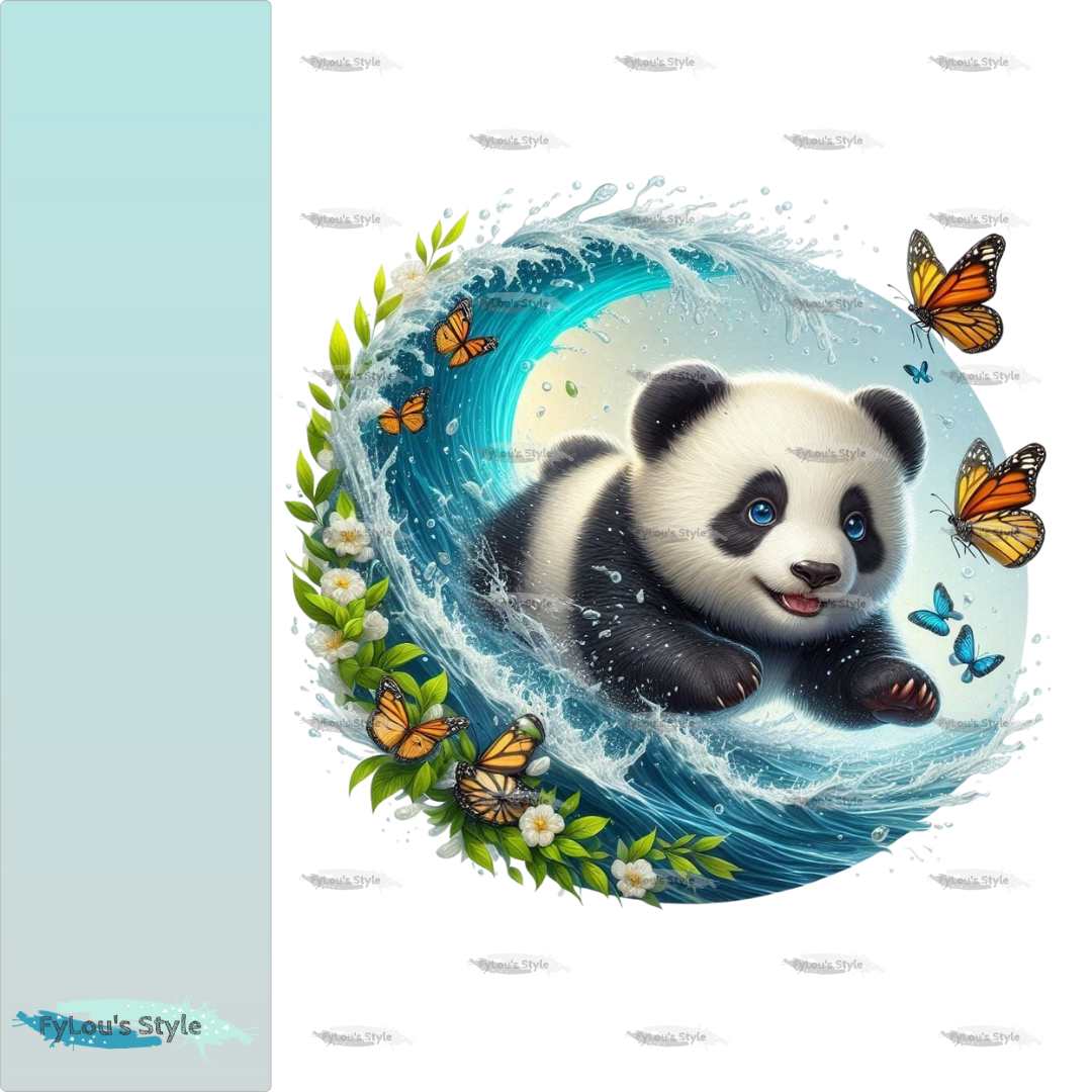Bügelbild kleiner Panda in Wasserwelle #2 Fylou's Style
