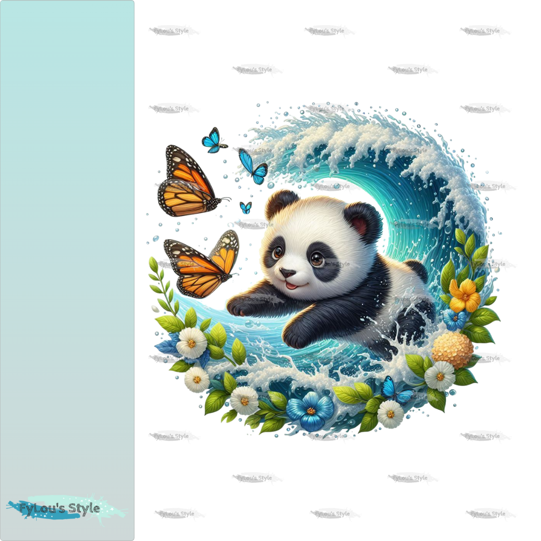 Bügelbild kleiner Panda in Wasserwelle #3 Fylou's Style