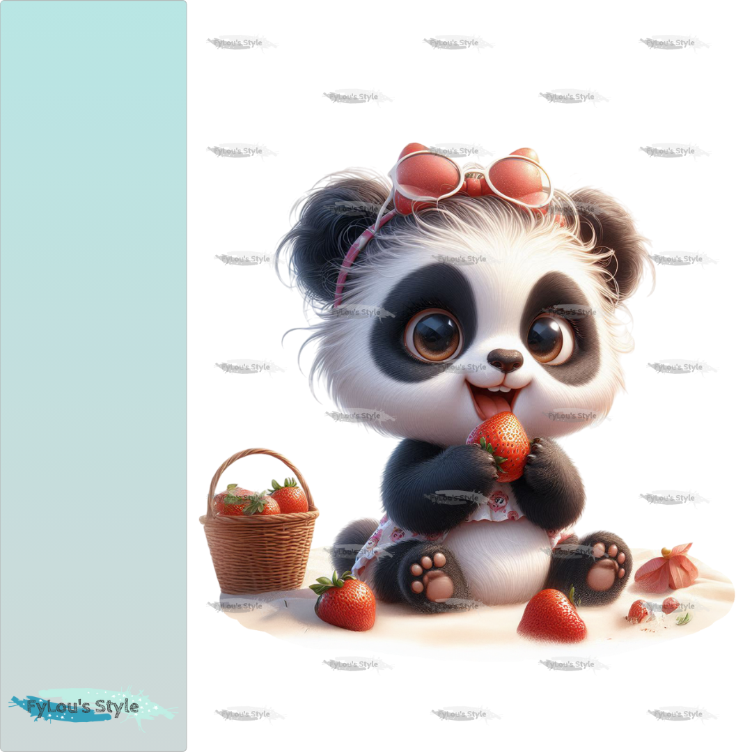Bügelbild kleiner Panda isst Erdbeeren #4 Fylou's Style