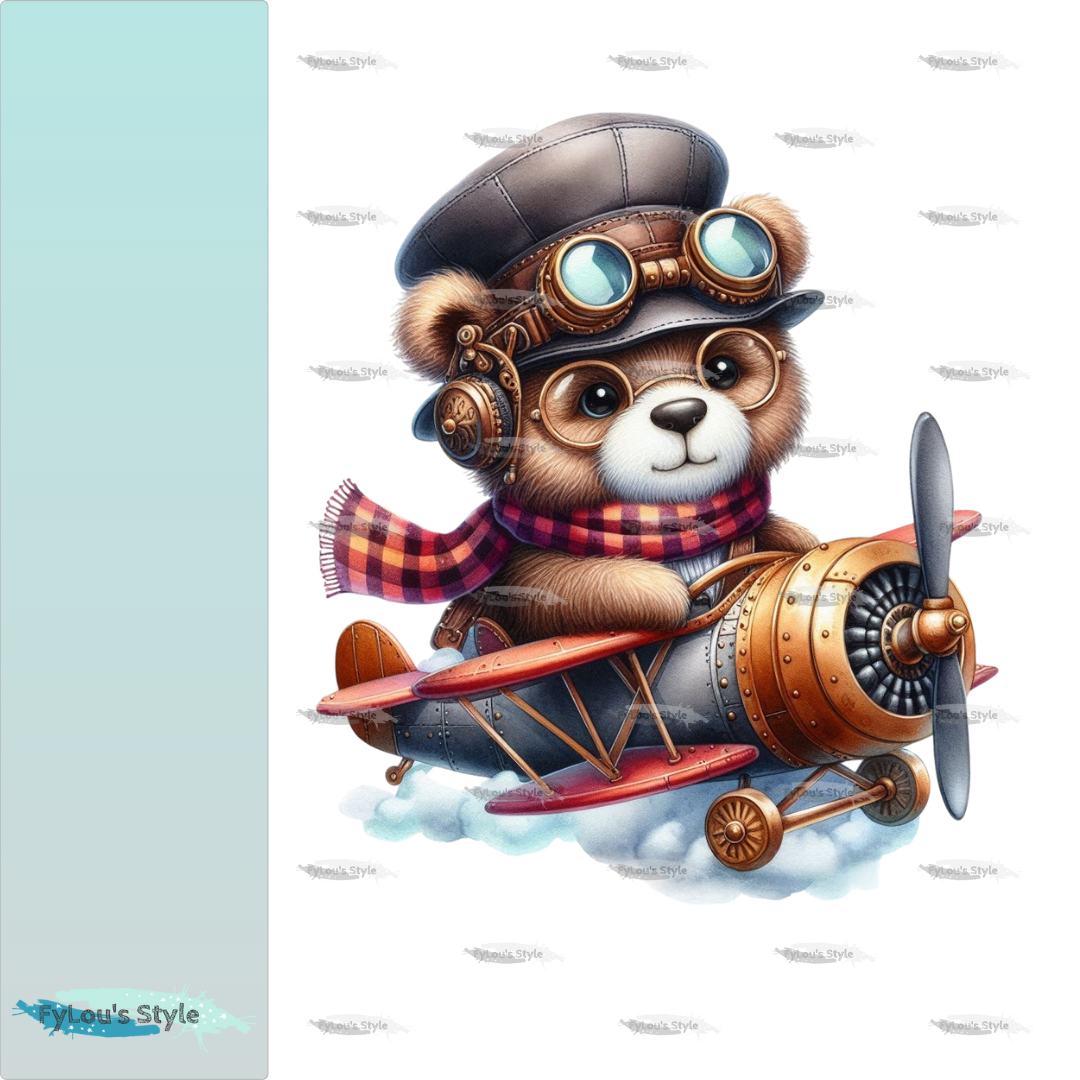 Bügelbild kleiner Steampunk Bär im Flieger #2 Fylou's Style