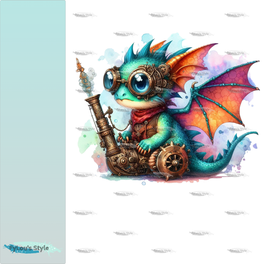Bügelbild kleiner Steampunk Drache #6 Fylou's Style
