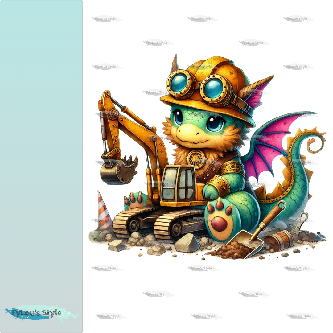 Bügelbild kleiner Steampunk Drache mit Bagger #1 Fylou's Style