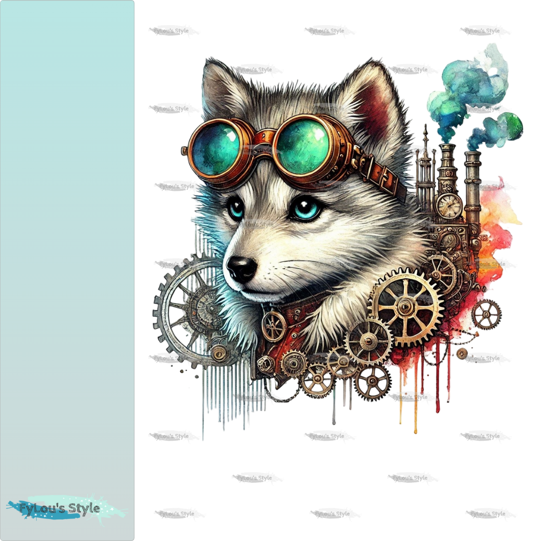 Bügelbild kleiner Steampunk Wolf #1 Fylou's Style
