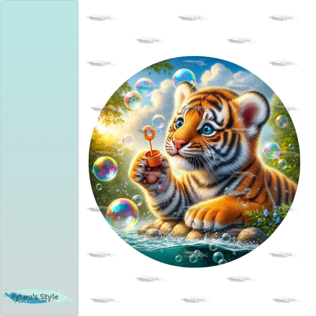 Bügelbild kleiner Tiger mit Seifenblasen #2 Fylou's Style