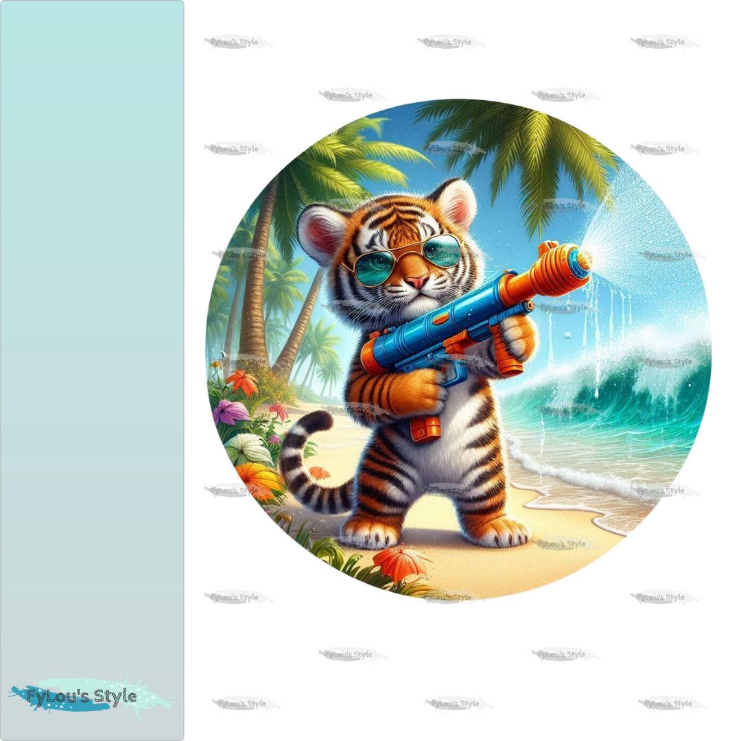 Bügelbild kleiner Tiger mit Wasserspritzpistole #1 Fylou's Style