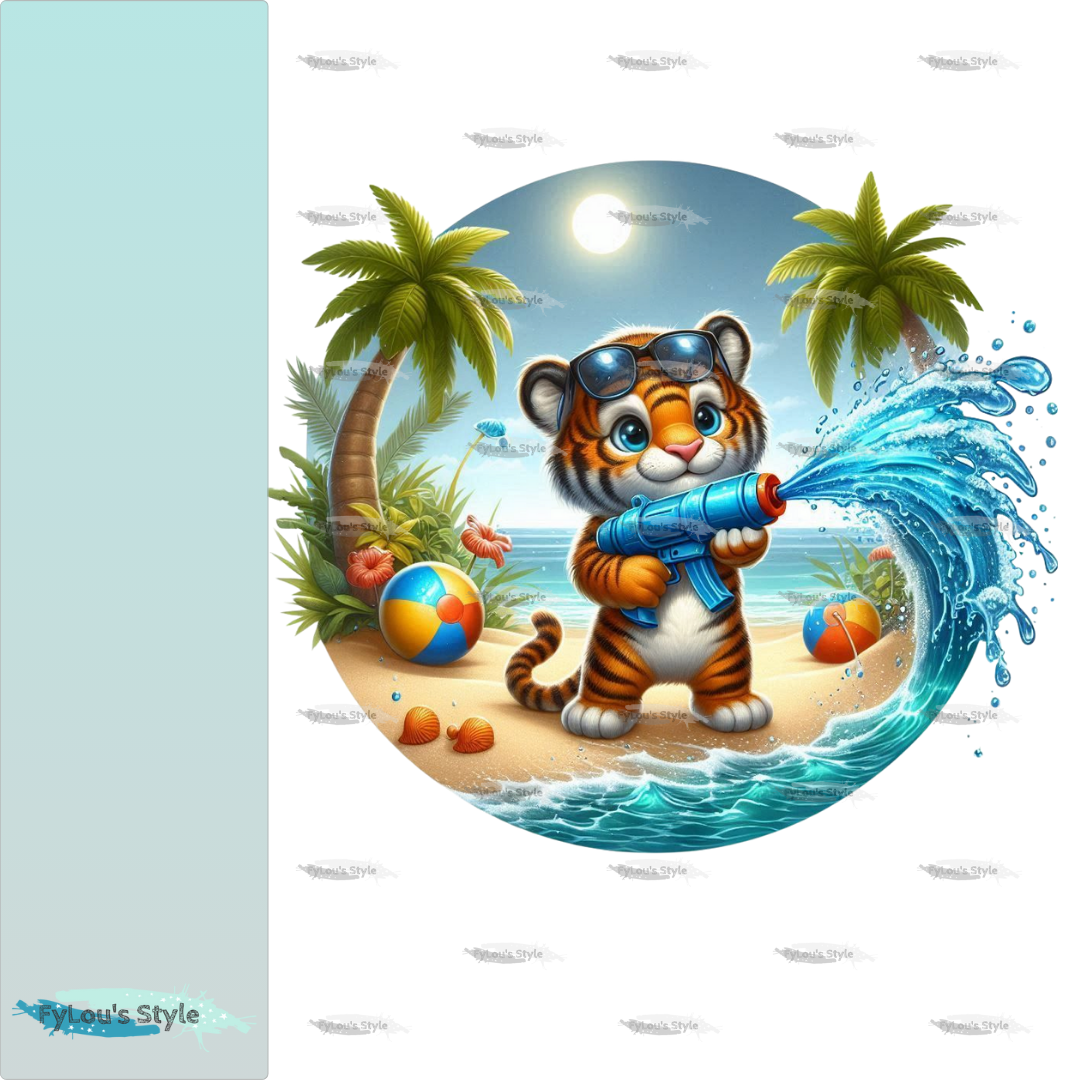 Bügelbild kleiner Tiger mit Wasserspritzpistole #2 Fylou's Style