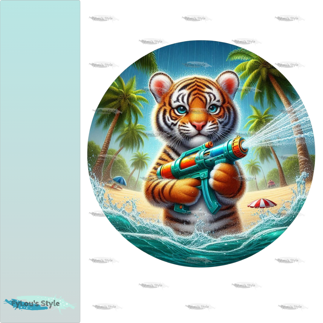 Bügelbild kleiner Tiger mit Wasserspritzpistole #3 Fylou's Style