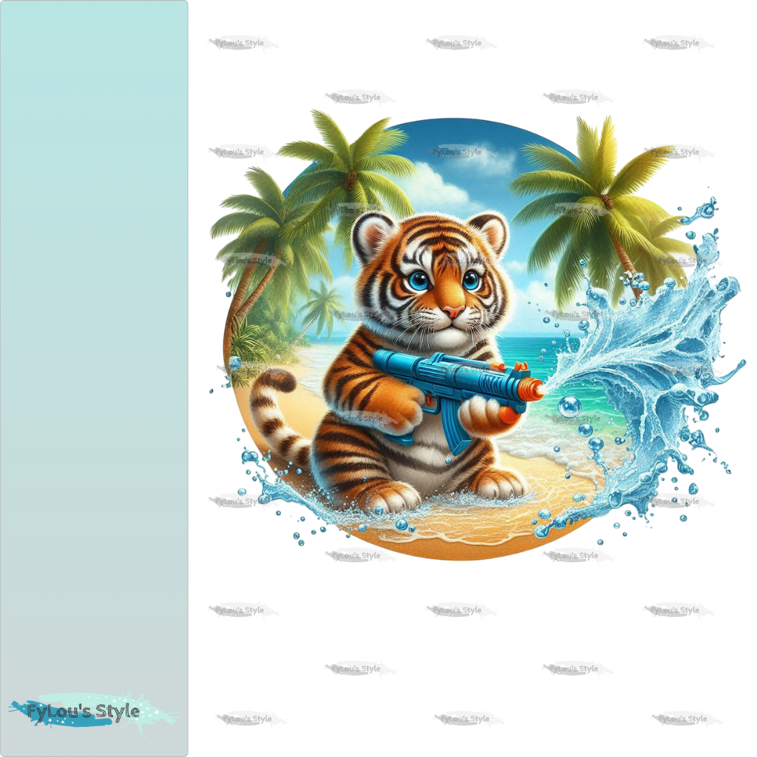 Bügelbild kleiner Tiger mit Wasserspritzpistole #4 Fylou's Style